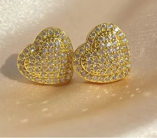 Zircon Heart Stud Earrings for Women