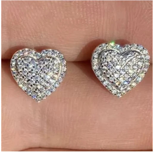 Zircon Heart Stud Earrings for Women